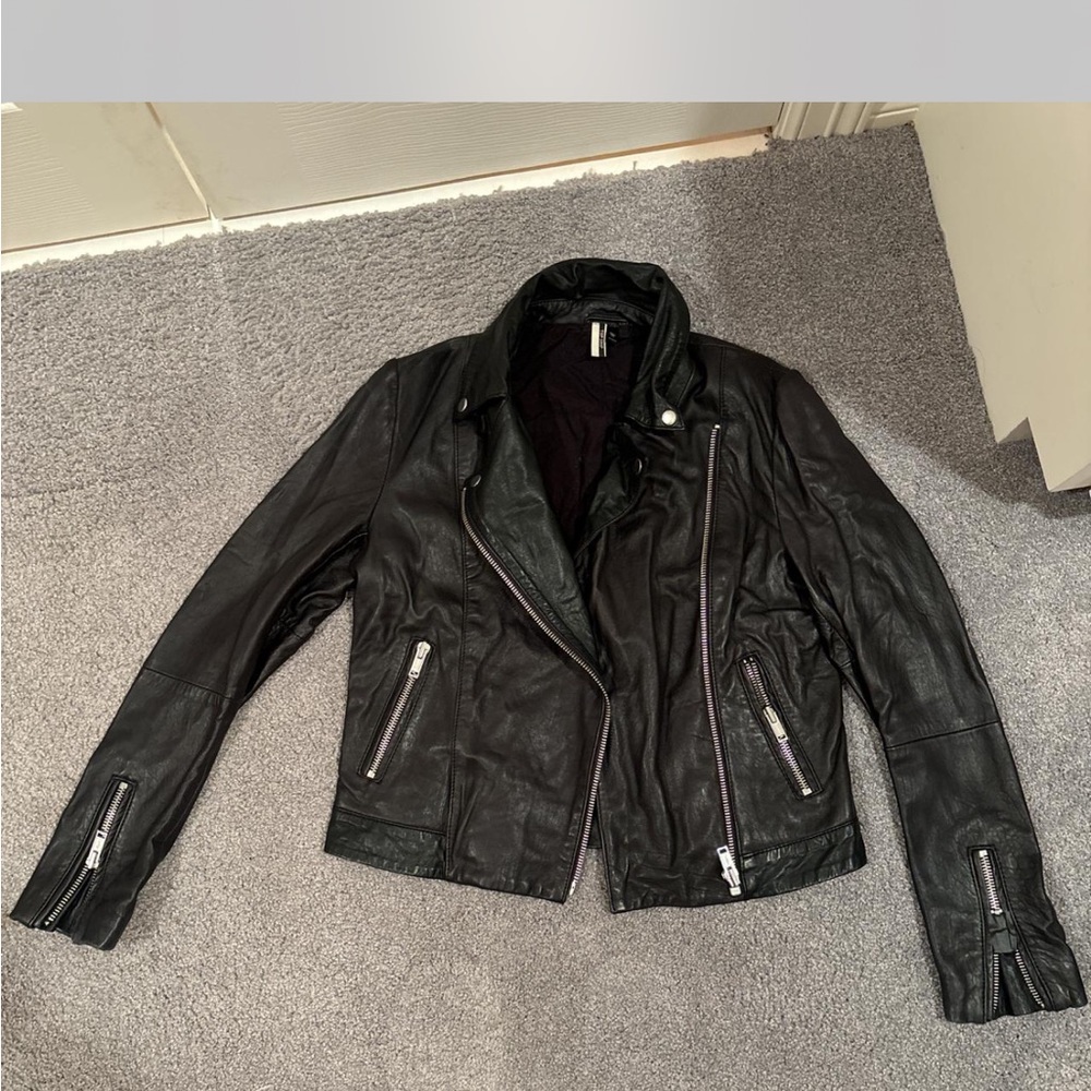 black topshop genuine leather jacket